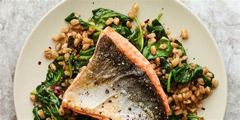 pan-seared-salmon-with-farro-and-wilted image