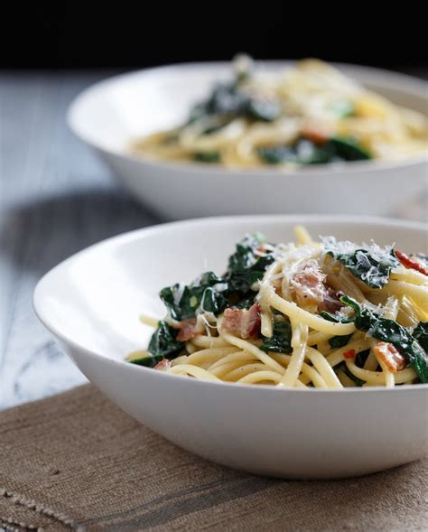 best-spaghetti-carbonara-with-garlicky-greens image