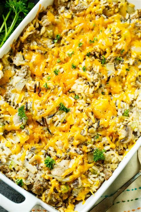 sausage-and-rice-dressing-casserole-spicy image
