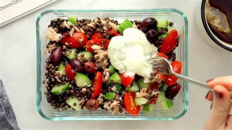 lentil-greek-salad-with-dill-sauce-recipe-pinch-of-yum image