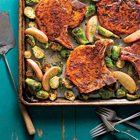 pork-chops-with-roasted-apples-brussels-sprouts image