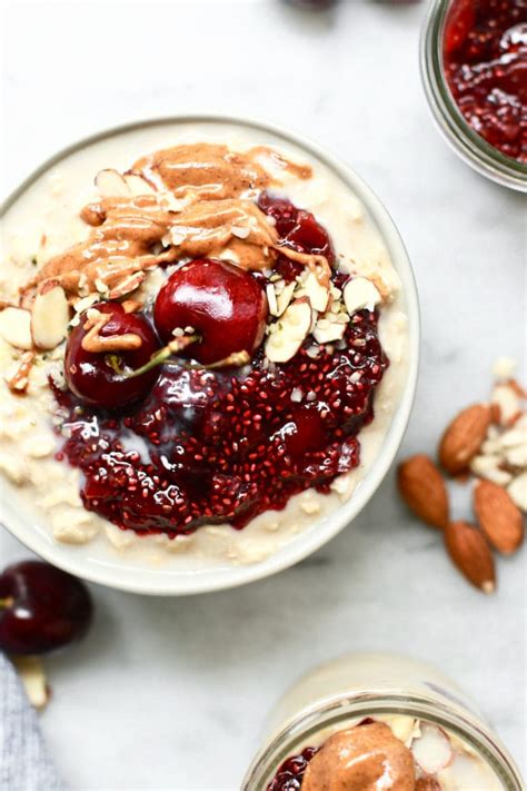 healthy-overnight-oats-with-cherry-chia-seed-jam image