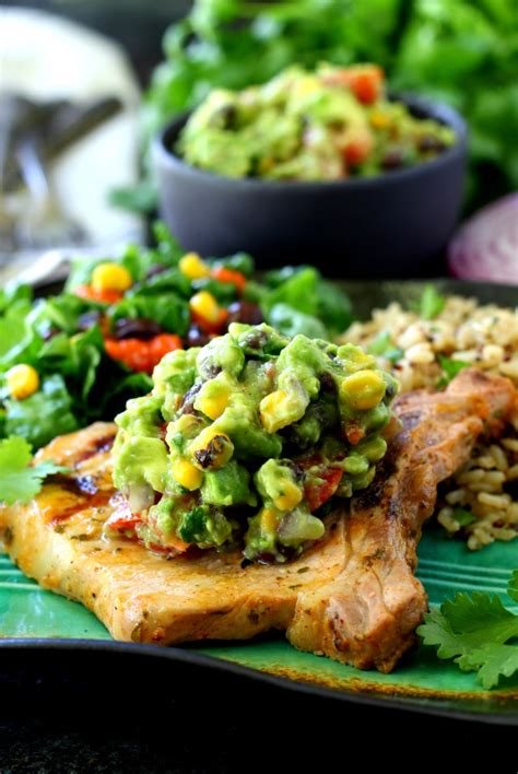 cilantro-lime-grilled-pork-chops-with-southwestern-guacamole image