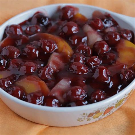 easy-peach-pineapple-cherry-hot-fruit-compote-flour image