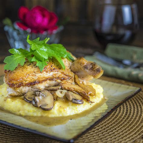 pan-seared-chicken-with-parmesan-grits-mushroom image