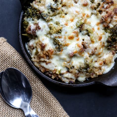 cheesy-broccoli-and-rice-casserole-with-sausage-food image