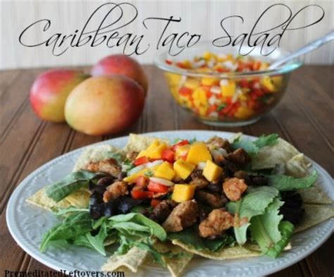 caribbean-taco-salad-recipe-with-homemade-mango-salsa image