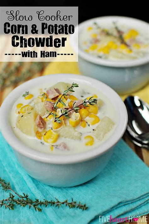 slow-cooker-corn-potato-chowder-with-ham-fivehearthome image