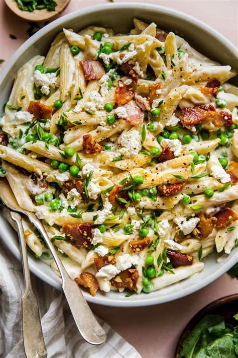 pasta-with-peas-pancetta-and-goat-cheese-the-modern-proper image