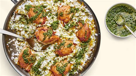chicken-and-rice-with-leeks-and-salsa-verde-recipe-bon-apptit image