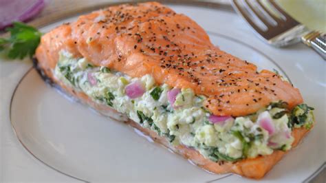simple-salmon-with-spinach-feta-stuffing-food-channel image
