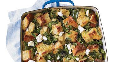 spinach-bread-pudding-with-lemon-and-feta image