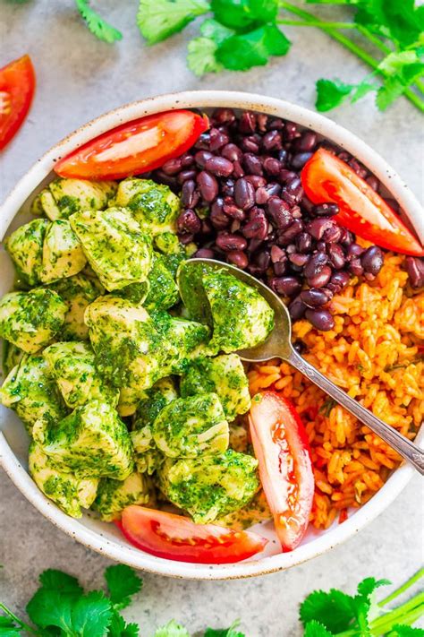 20-minute-cilantro-chicken-with-rice-and-beans-averie image