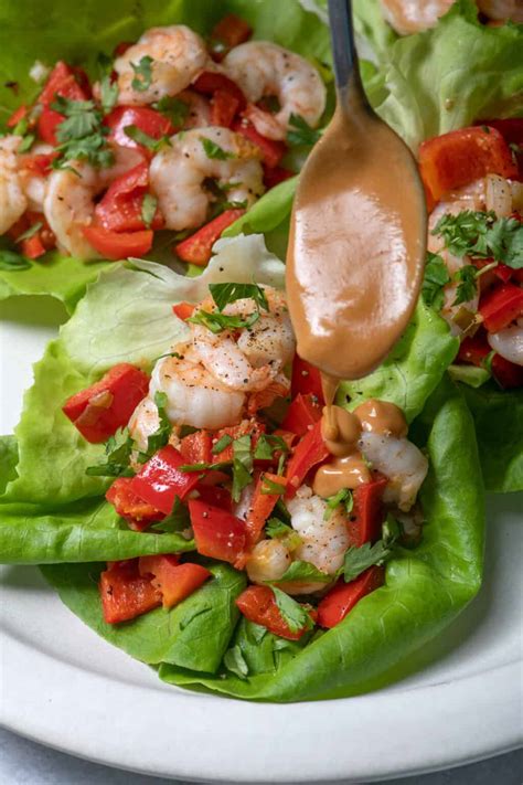 shrimp-lettuce-wraps-with-thai-peanut-sauce-feelgoodfoodie image