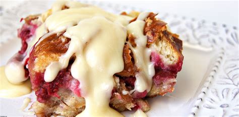 kneaders-raspberry-bread-pudding-with-vanilla-sauce image