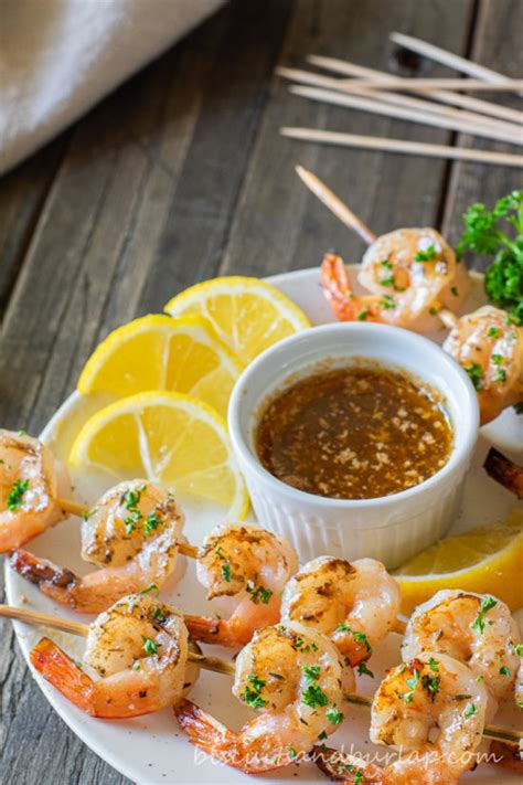 grilled-shrimp-skewers-with-dipping-sauce-biscuits image