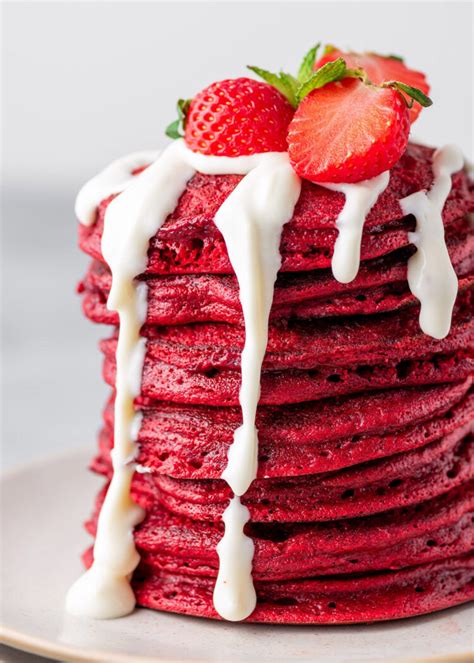 cake-batter-red-velvet-pancakes-with-cream-cheese image