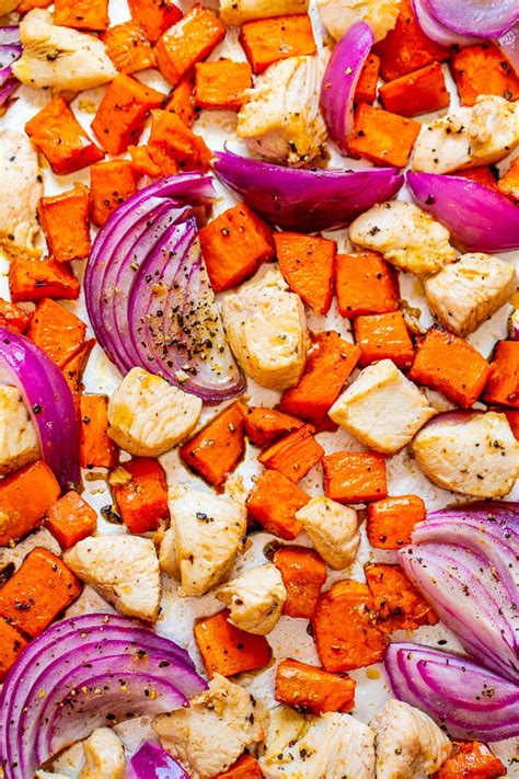 sheet-pan-roasted-sweet-potatoes-and-chicken-averie image