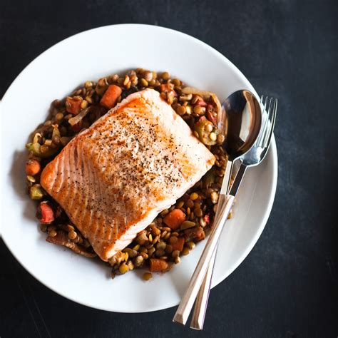 roasted-salmon-with-lentils-and-bacon-food-wine image