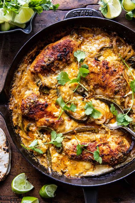 one-skillet-cheesy-green-chile-chicken-half-baked image