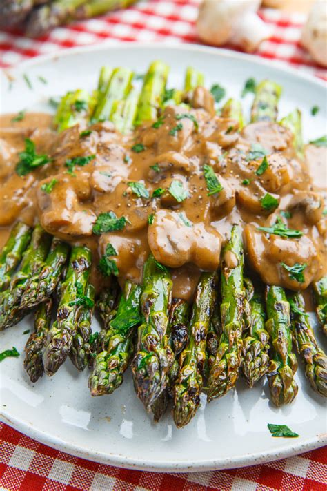 grilled-asparagus-in-a-creamy-balsamic-mushroom-sauce image