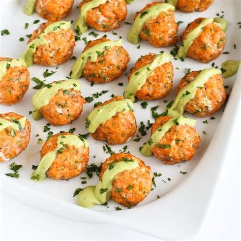 baked-salmon-meatballs-with-creamy-avocado-sauce image