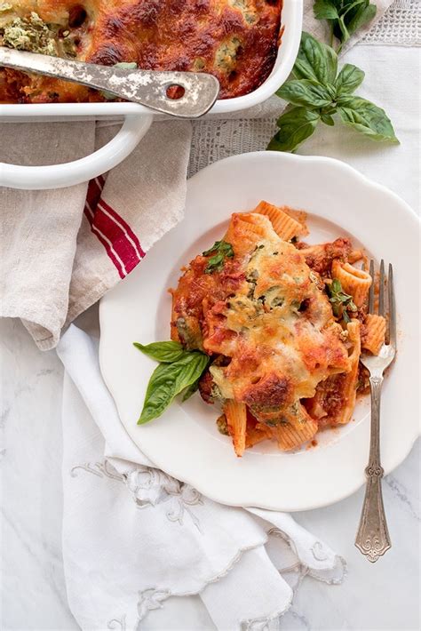 baked-rigatoni-with-ricotta-herbs-and-meat-sauce image