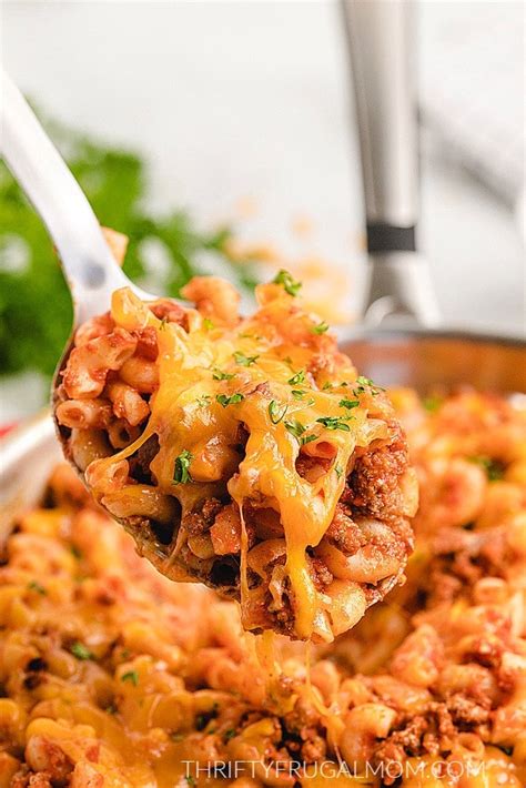 easy-beef-macaroni-skillet-recipe-thrifty-frugal-mom image