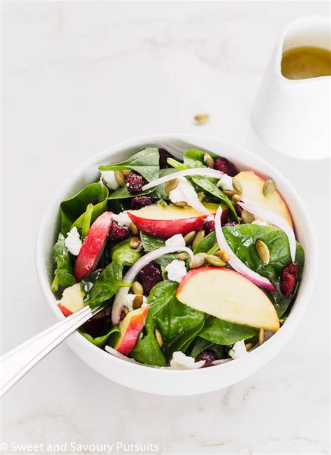 spinach-apple-cranberry-salad-sweet-and-savoury image