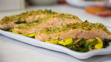one-pan-herb-crusted-salmon-and-vegetables image