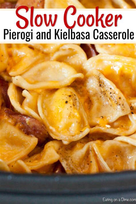 crock-pot-cheesy-pierogi-and-kielbasa-casserole image
