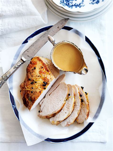 poached-turkey-breast-with-lemon-and-thyme-gravy image