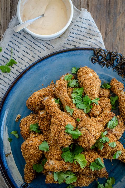baked-panko-buttermilk-drumsticks-with-hot-sauce-mayo image