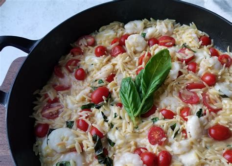 one-skillet-caprese-orzo-with-shrimp-casual-foodist image