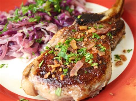 sauted-pork-chops-with-sweet-sour-red-cabbage image