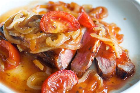 pan-seared-steak-with-sweet-and-sour-tomato-onion image