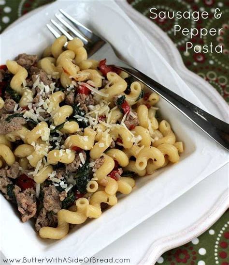 sausage-pepper-pasta-butter-with-a-side-of-bread image
