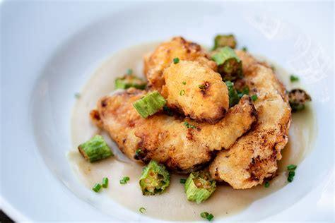 chicken-fried-rabbit-with-okra-and-bacon-gravy image