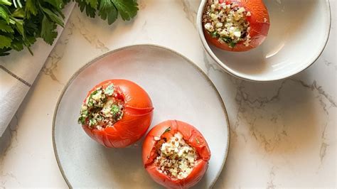easy-feta-stuffed-tomatoes-recipe-mashed image