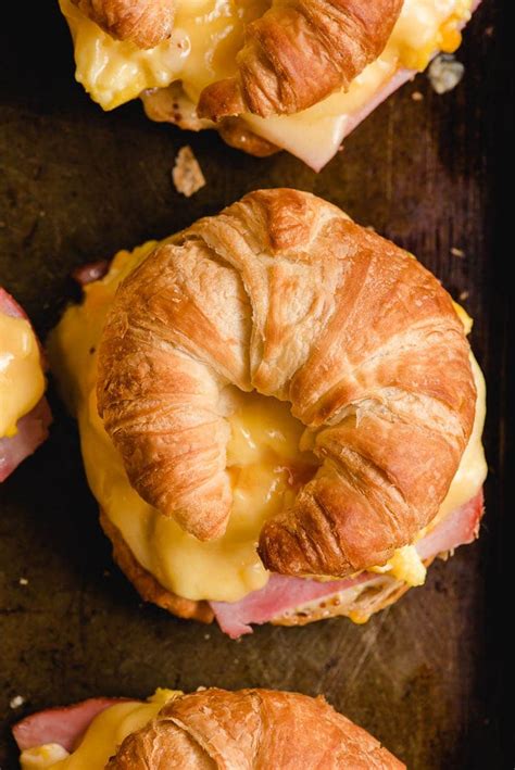 breakfast-croissant-sandwiches-with-ham-and-cheese image