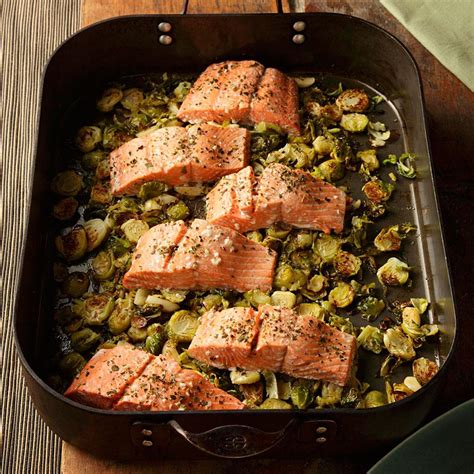 garlic-roasted-salmon-brussels-sprouts-eatingwell image