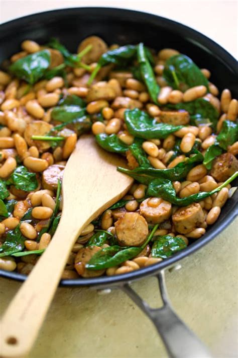 bbq-flavored-white-beans-with-sausage-and-spinach image