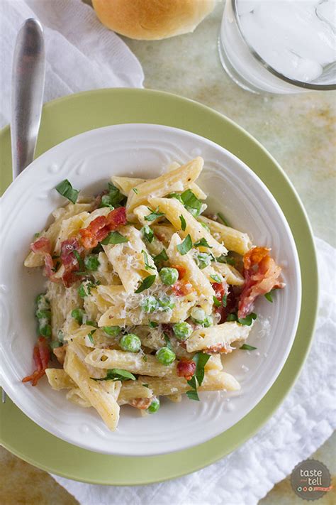 one-pan-pasta-with-bacon-and-peas-taste-and-tell image