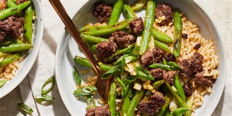 garlic-green-beans-with-crispy-ground-beef-eatingwell image