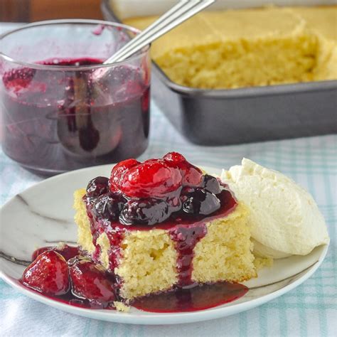 quick-vanilla-cake-with-bumbleberry-sauce-just-mix image