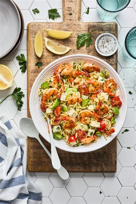 greek-style-grilled-shrimp-orzo-pasta-salad-olive image