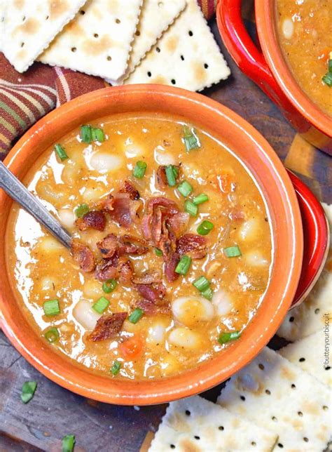 slow-cooker-bean-and-bacon-soup-recipe-butter-your image