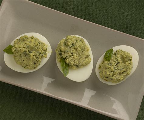 pesto-deviled-eggs-recipe-finecooking image