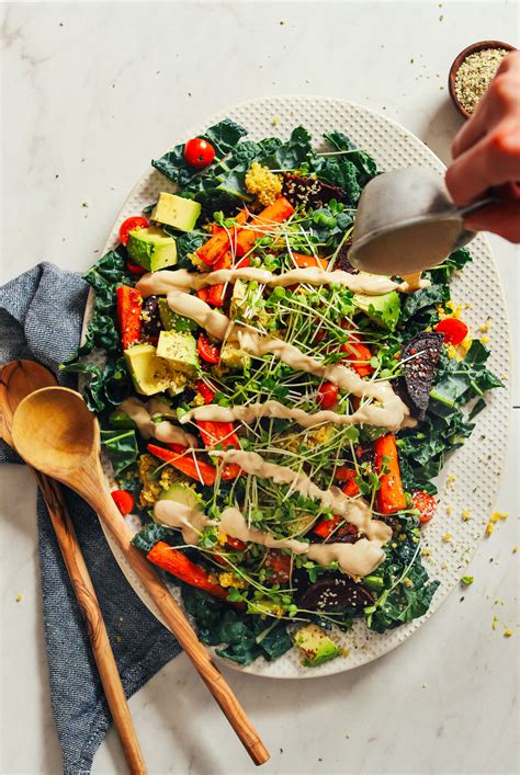 loaded-kale-salad-with-tahini-dressing-minimalist image