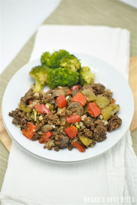 bell-pepper-mushroom-and-ground-beef-skillet-beckys image